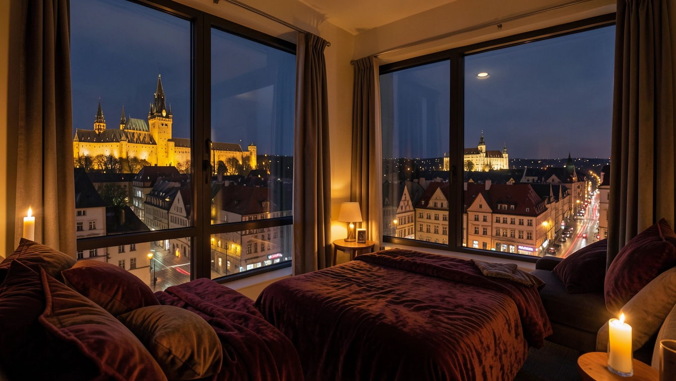 Apartamenty dla par w nocnym Krakowie