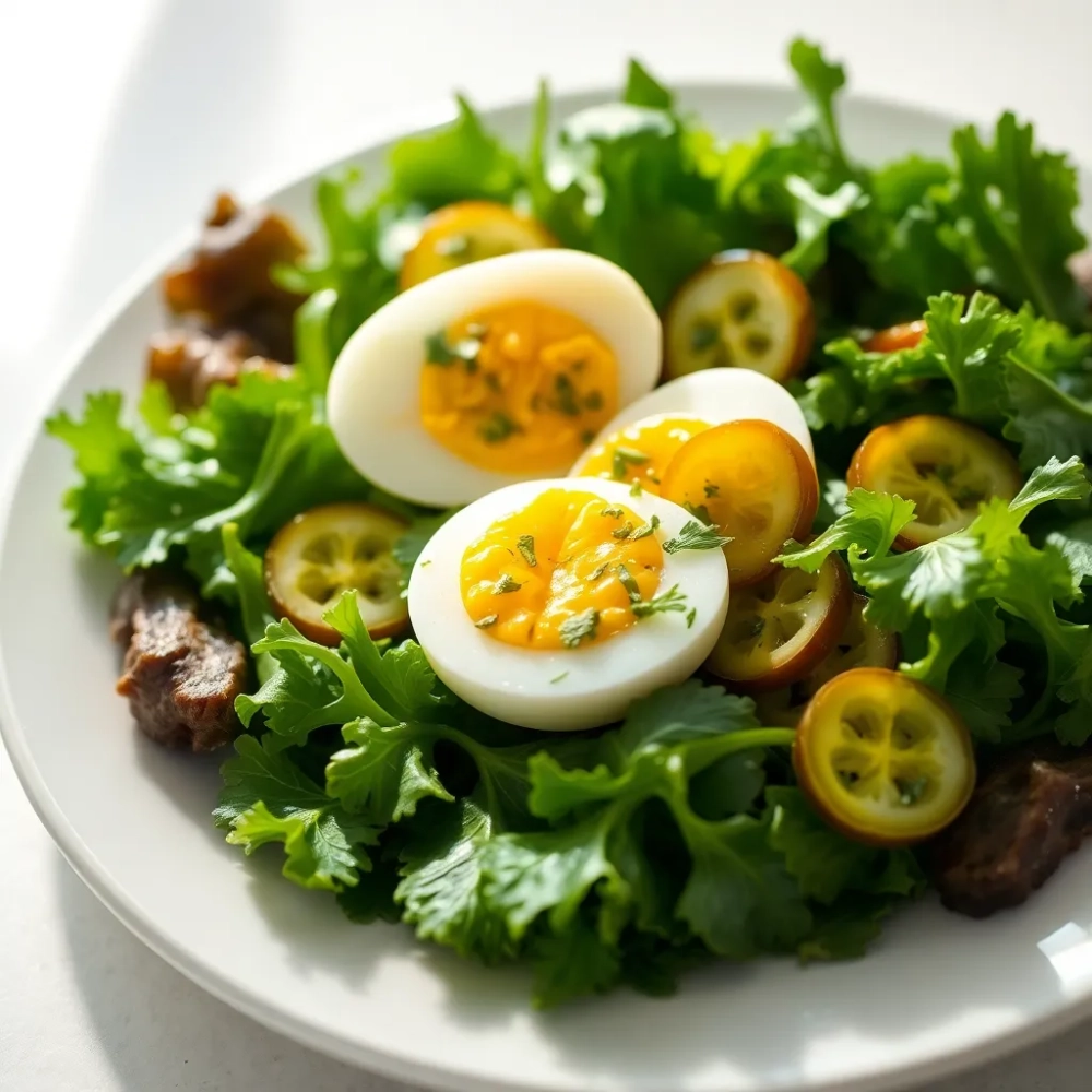 Dietetyczna sałatka z jajkiem i ogórkiem kiszonym