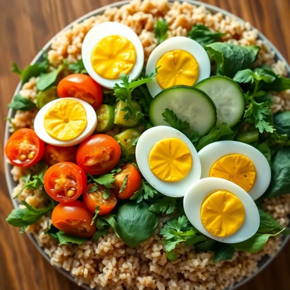 Dietetyczna sałatka z ryżem i jajkiem