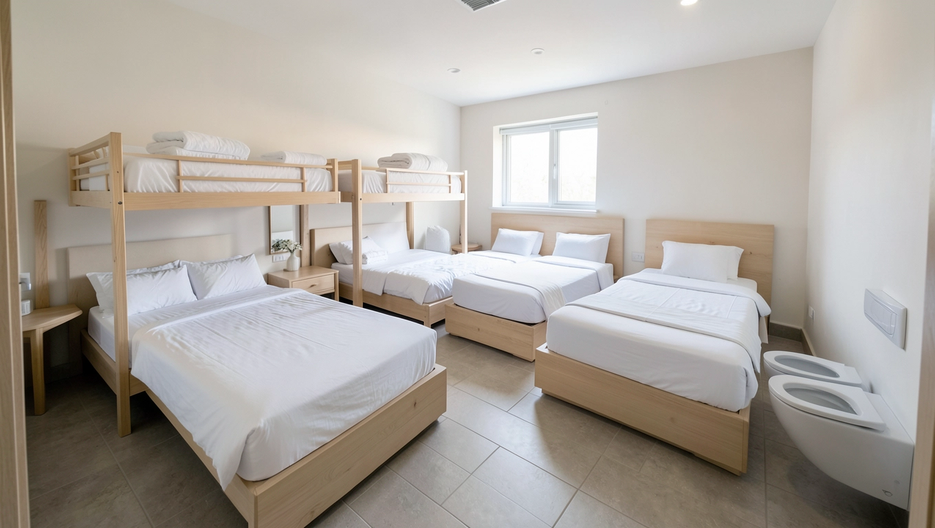 Łóżka i toalety w Bungalow Comfort