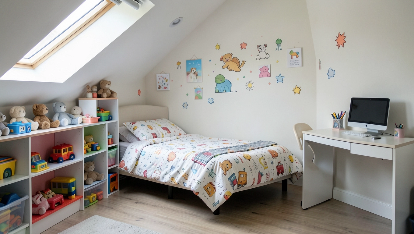 Mały pokój dziecięcy na poddaszu