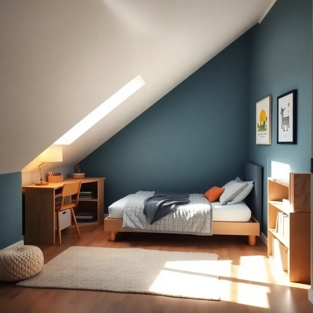 Mały pokój na poddaszu dla chłopca