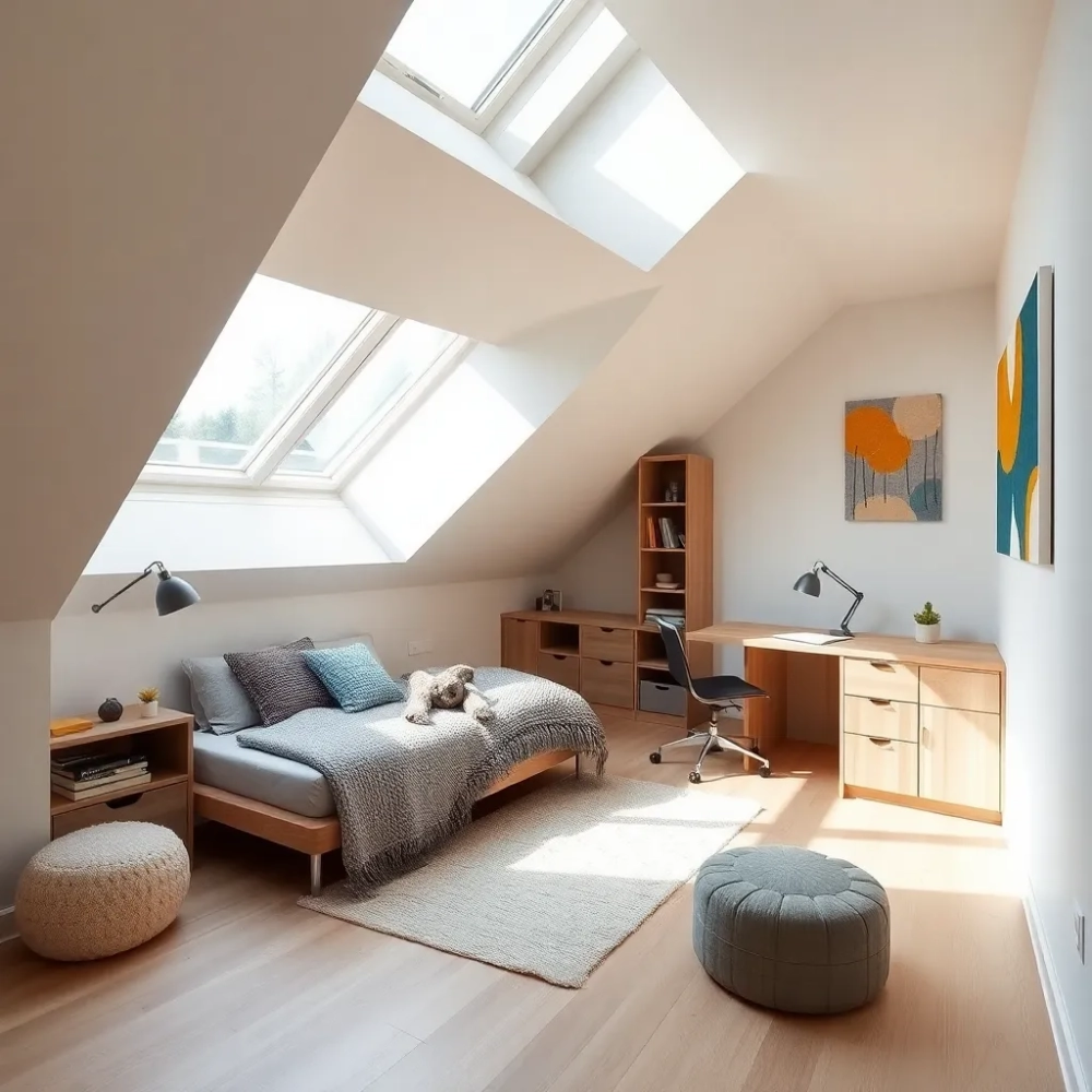 Pokój młodzieżowy na poddaszu ze skosami