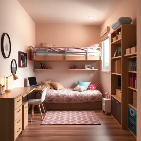 Mały pokój dla rodzeństwa w różnym wieku