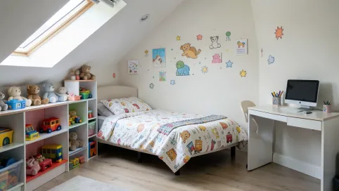 Mały pokój dziecięcy na poddaszu