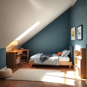 Mały pokój na poddaszu dla chłopca