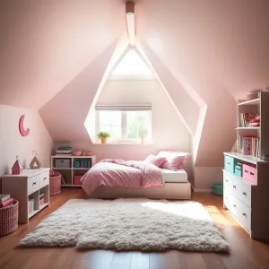 Mały pokój na poddaszu dla dziewczynki