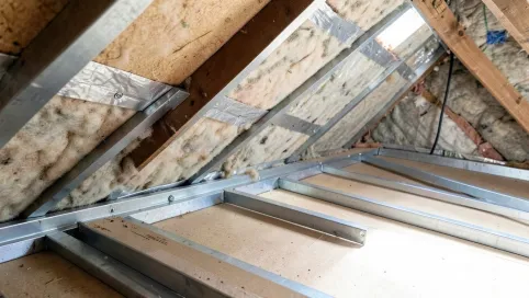 Ocieplenie poddasza wełną folia płytą GK na stelaż