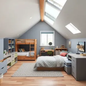Pokój dla dwóch chłopców na poddaszu