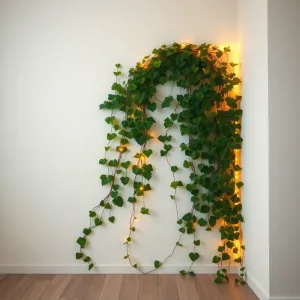 Pokój z bluszczem i ledami