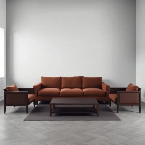 Szary pokój z brązowymi meblami