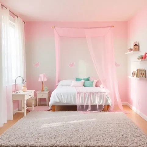 Zielono różowy pokój dla dziewczynki