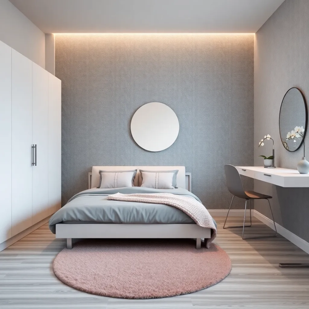 Szary pokój młodzieżowy dla dziewczyny