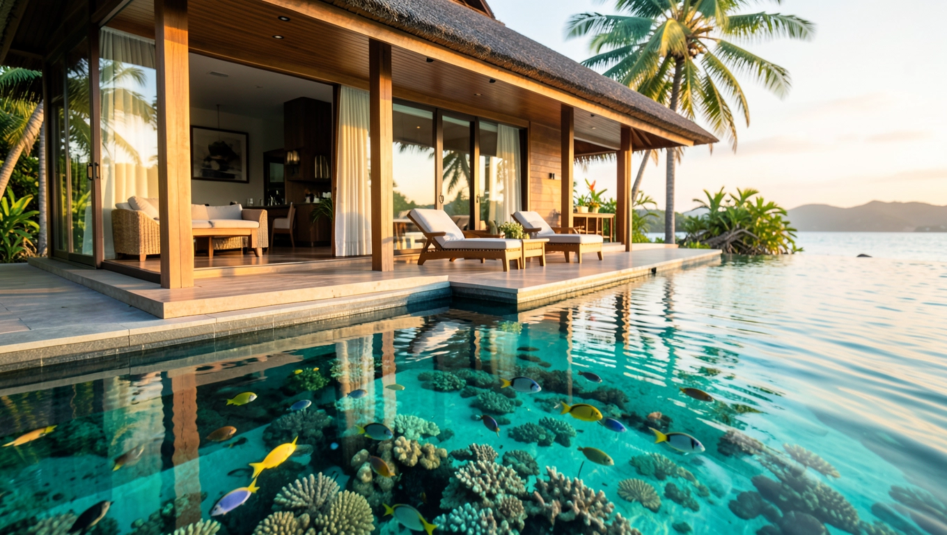 Szklane podłogi w bungalowach