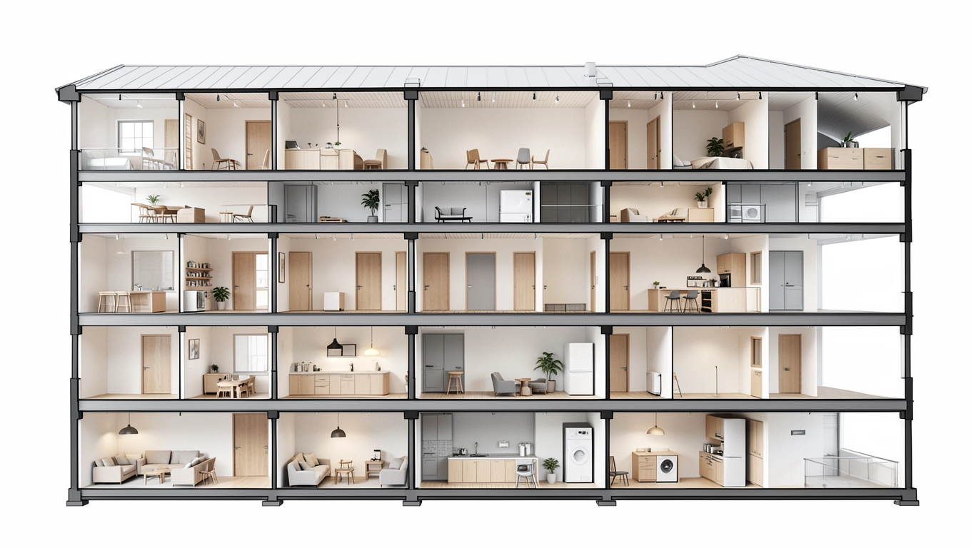 Układ kondygnacji w projekcie hostelu