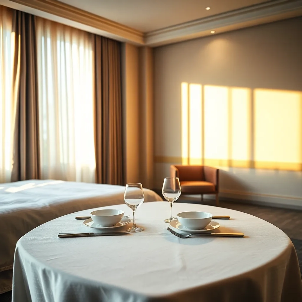 Zamówienie pokoju w hotelu stolika w restauracji