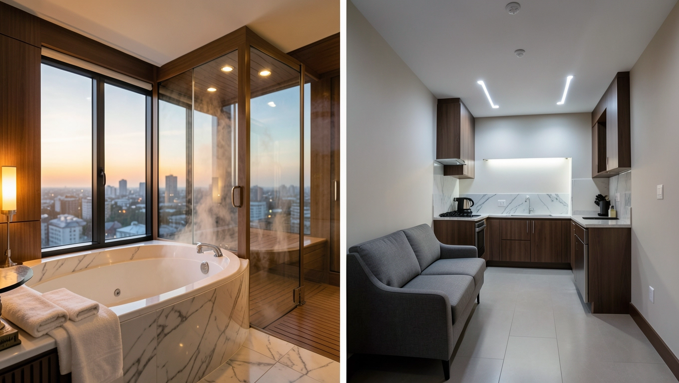 Deluxe z jacuzzi i sauną vs inne apartamenty Sky Tower