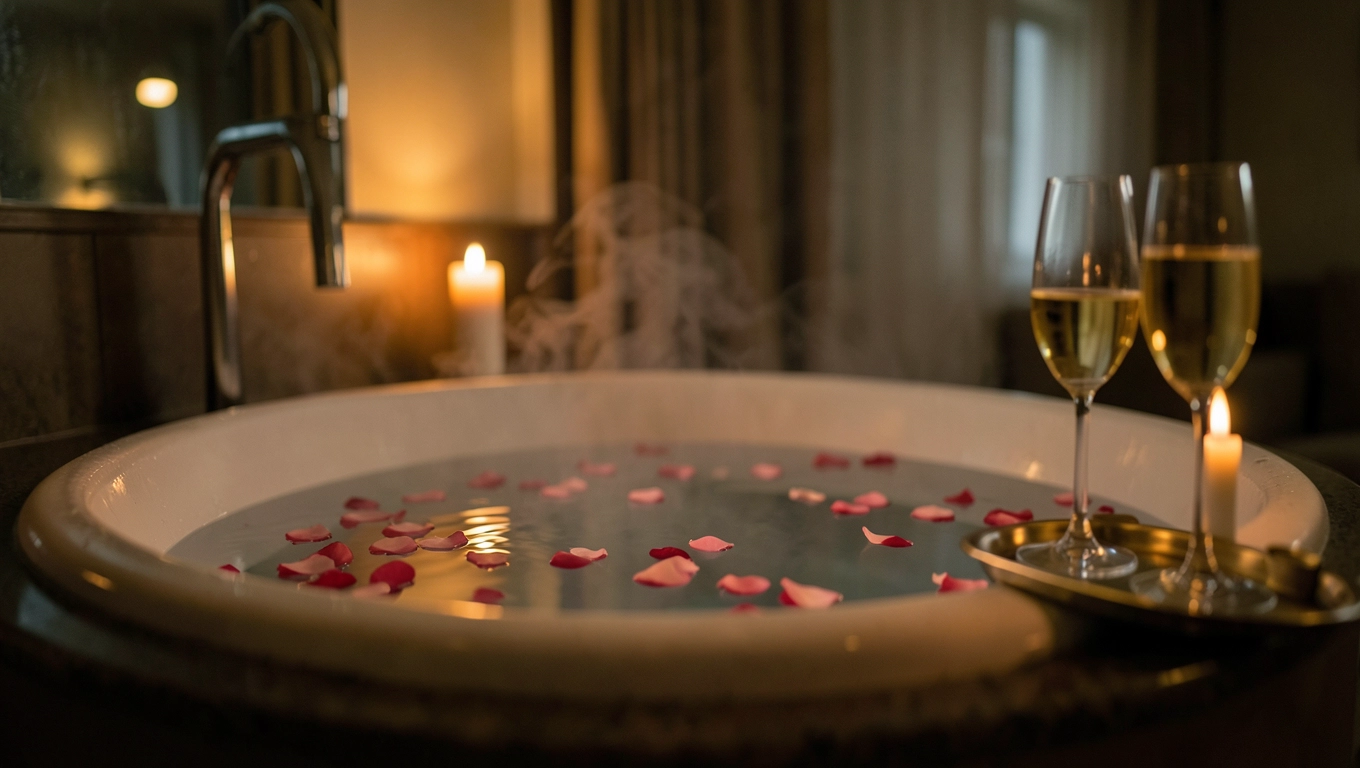 Jacuzzi w pokoju apartamentu na romantyczny weekend pomysły i scenariusze