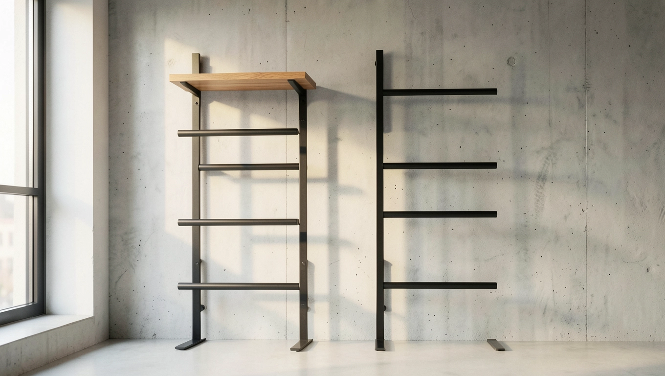 Porównanie czarnych wieszaków loft z półką i bez